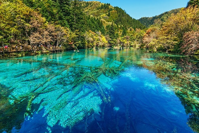 Lago en el Parque Nacional de Jiuzhaigou en Cina